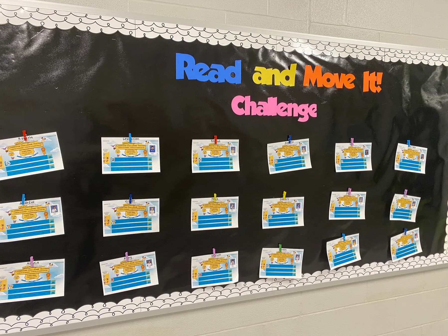 Read and Move It challenge display at Lowell Brune School