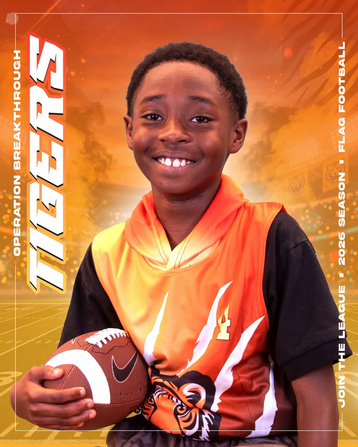Tigers player wearing jersey number 4 and holding a football